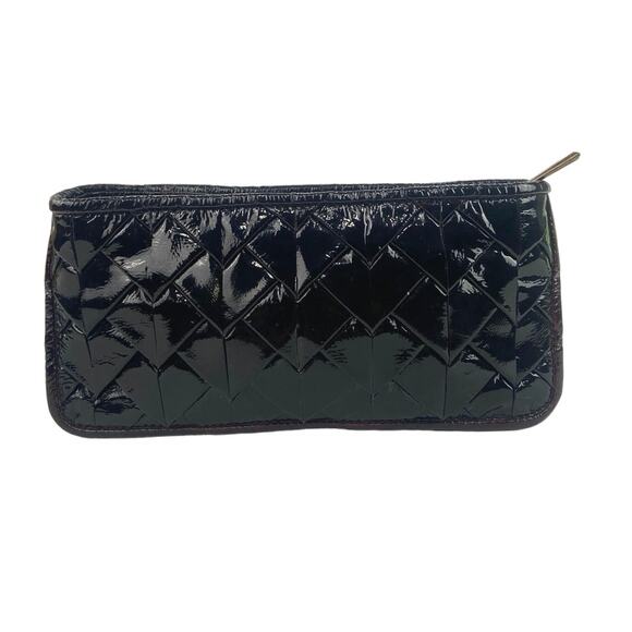Botkier Black Patent Leather Chevron Zip Mini Wristlet Purse Clutch Pouch Bag - Picture 1 of 4